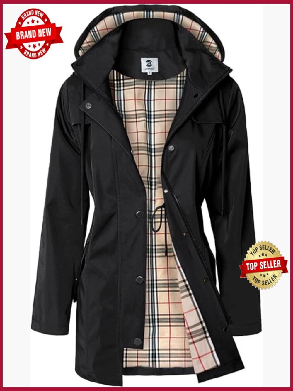 Long Hooded Rain Jacket Windbreaker Knee-Length Water-Resistant Polyester